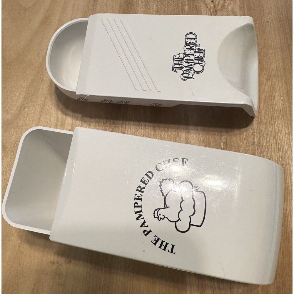 2 Vintage Pampered Chef Measuring Cup Cups ML Adjustable White Baking Cooking